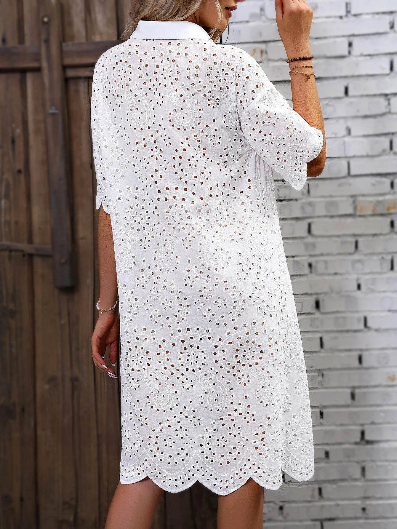 Nsquared Eyelet Embroidery Drop Shoulder Dress Party Dresses For Women