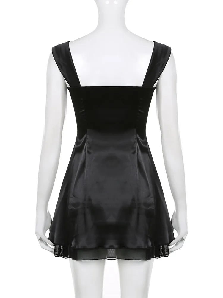 Nsquared Sleeveless Black Goth Y2K Mini Dress | A Line Birthday Dress For Women