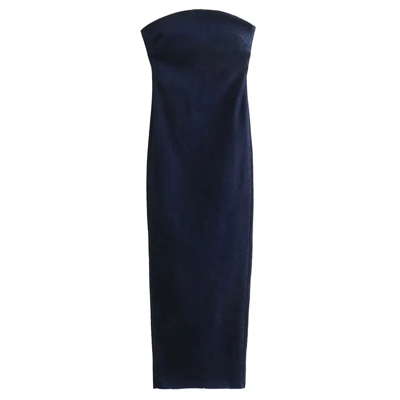 Nsquared Women Elegant Denim Dress | Strapless Back Zipper Slit Dress