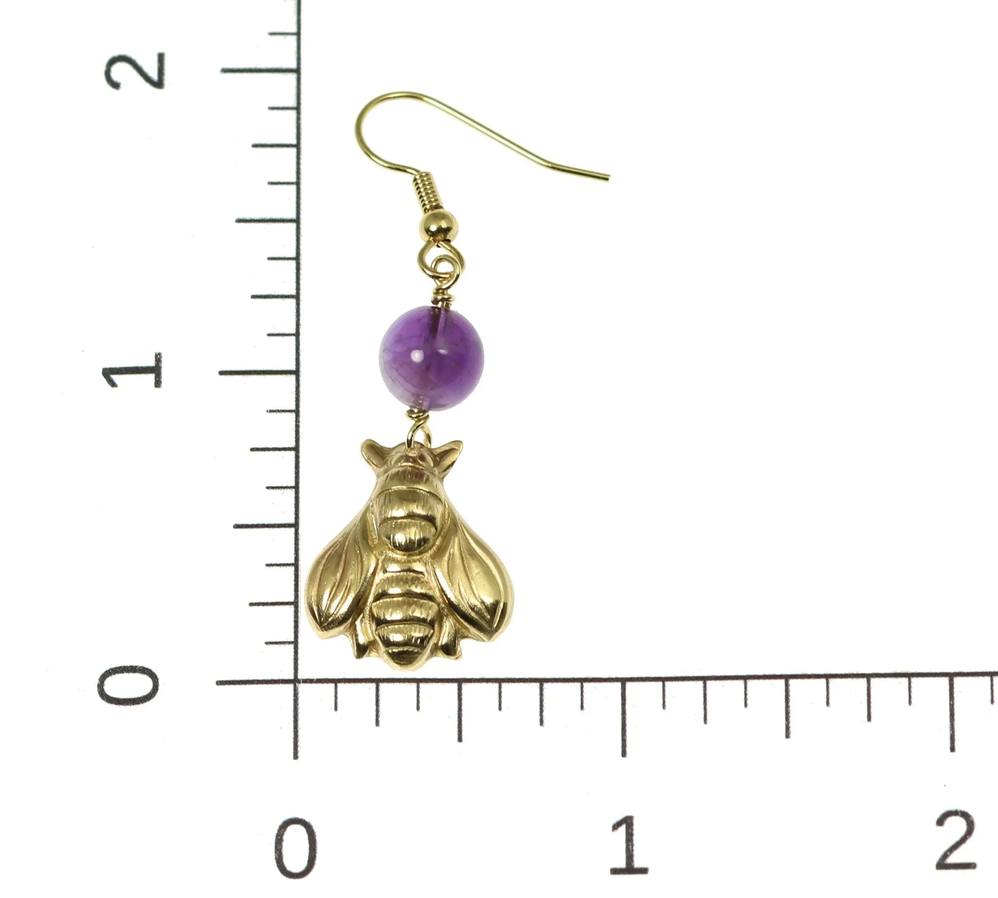 Nu Gold Honey Bee Earrings with Amethyst