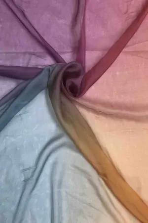 Nugget/Ibis Rose/Nile Blue/Ginger Ombre Silk Chiffon 4D-1039 Fabric