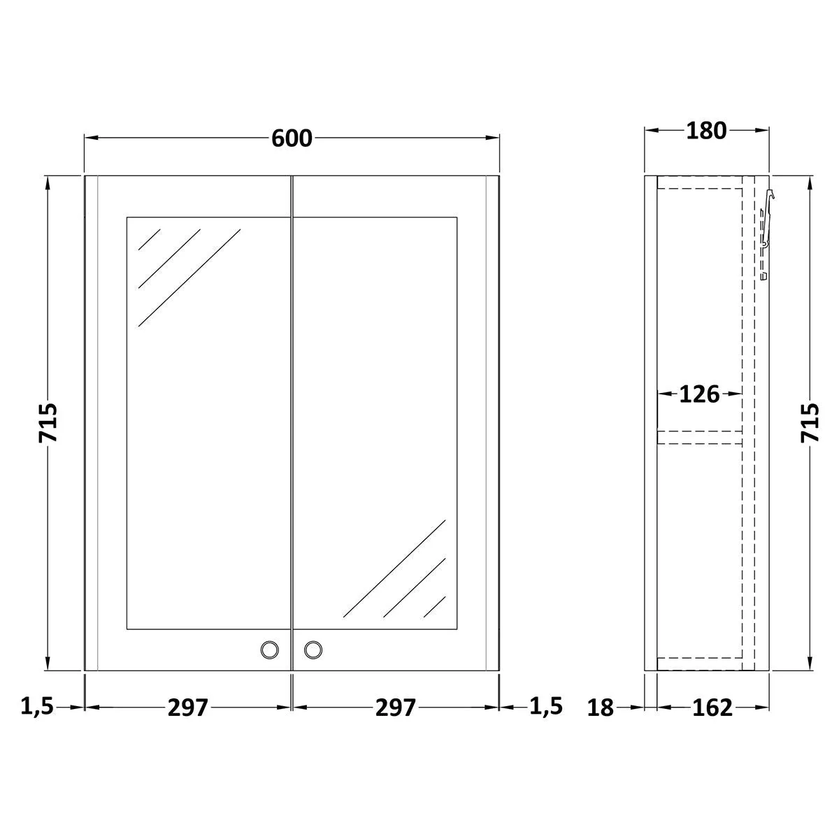 Nuie Classique 600 mm 2 Door Mirrored Bathroom Cabinet in White