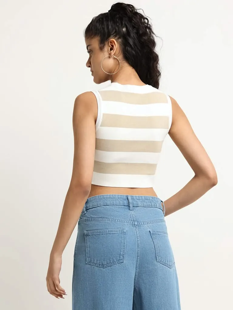 Nuon Beige Striped Crop Top