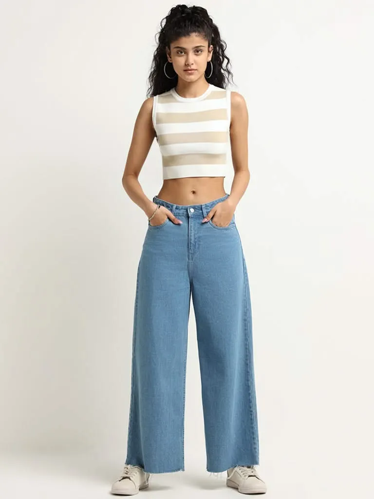 Nuon Beige Striped Crop Top