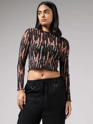 Nuon Black Abstract Printed Mesh Crop Top