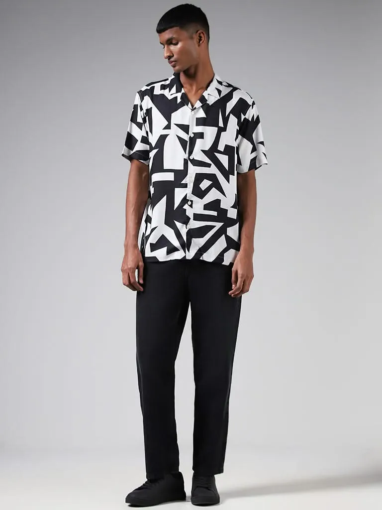 Nuon Black & White Abstract Printed Relaxed-Fit Shirt