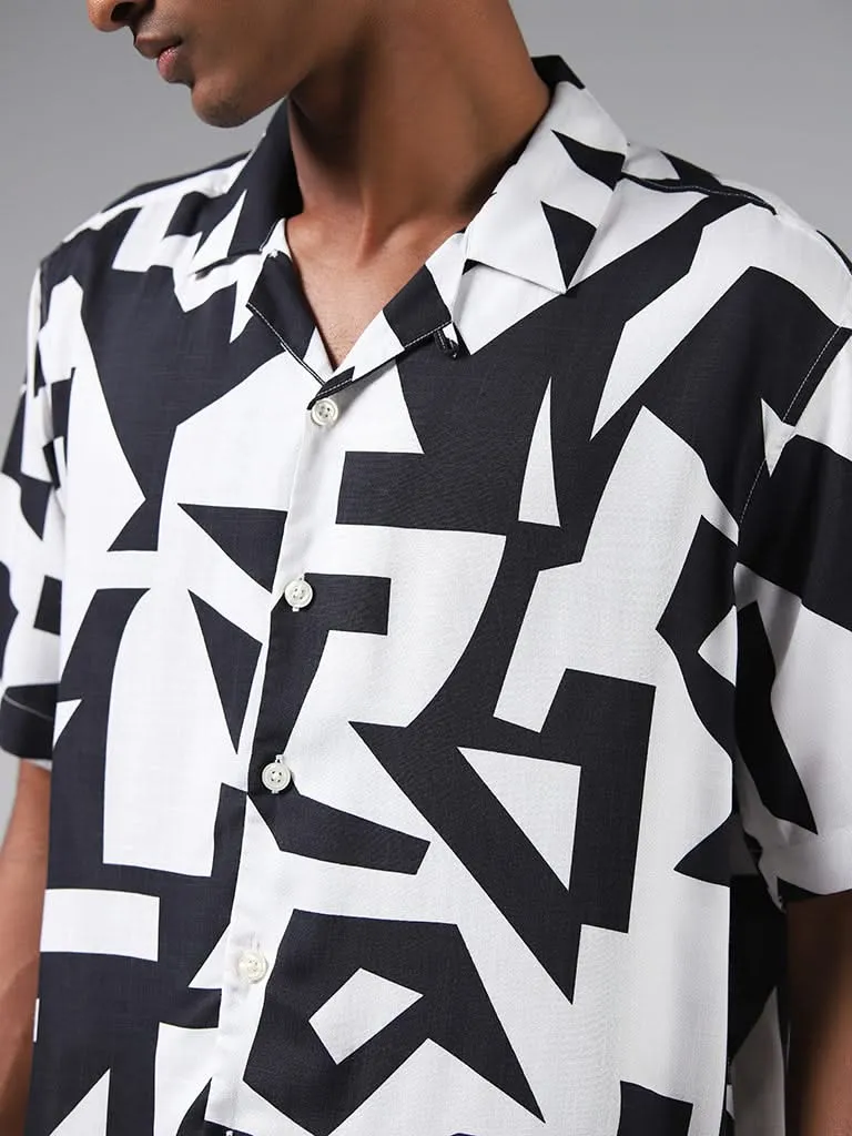 Nuon Black & White Abstract Printed Relaxed-Fit Shirt