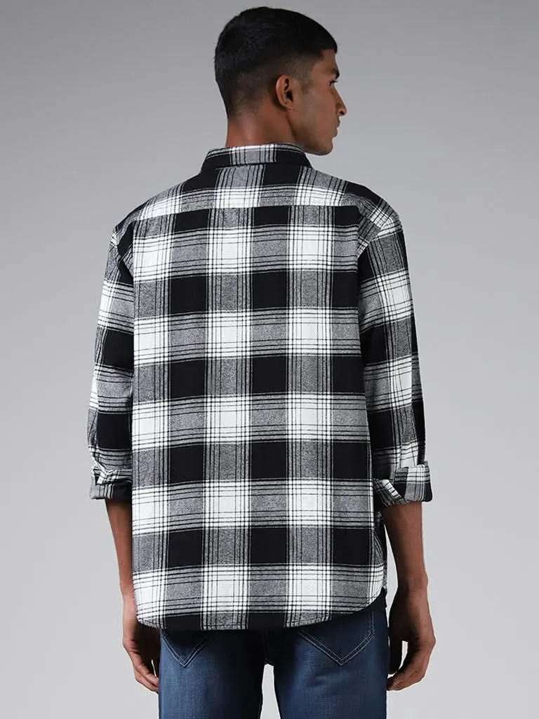 Nuon Black & White Monochromatic Checked Cotton Relaxed-Fit Shirt