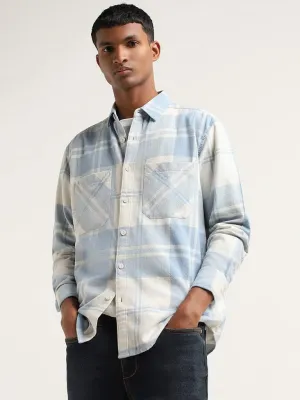 Nuon Blue Checked Printed Cotton Relaxed Fit Shirt