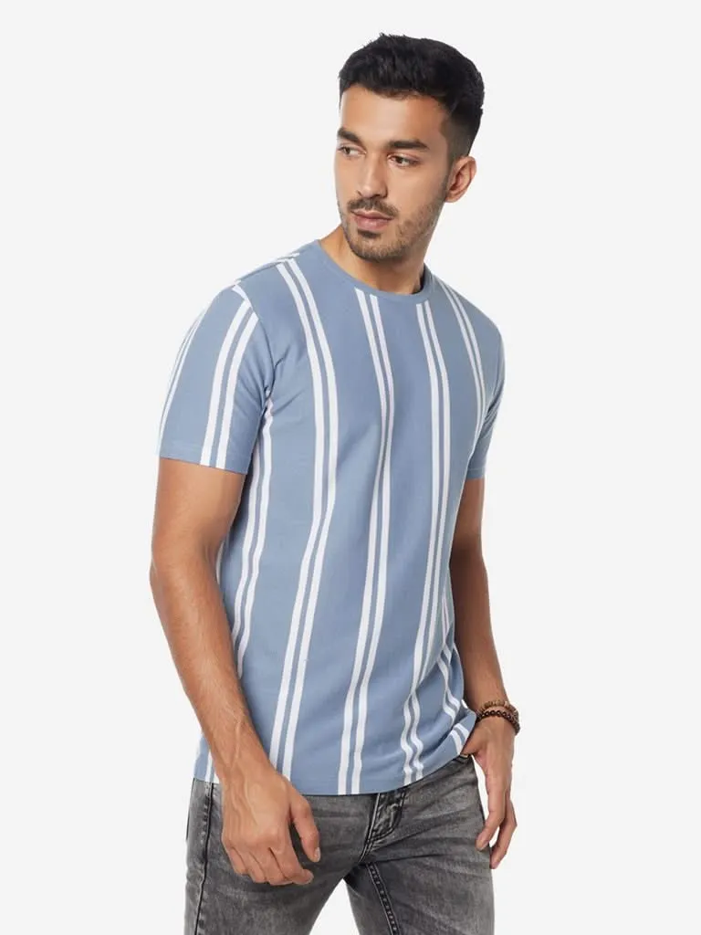 Nuon Blue Slim-Fit Striped T-Shirt