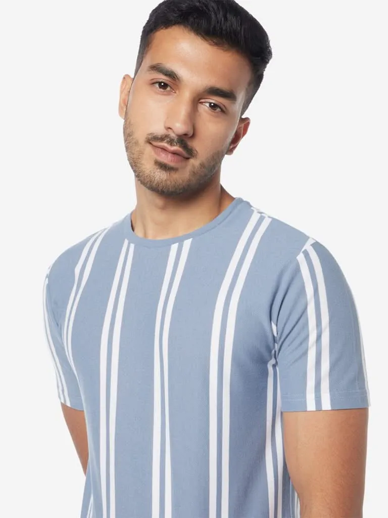 Nuon Blue Slim-Fit Striped T-Shirt