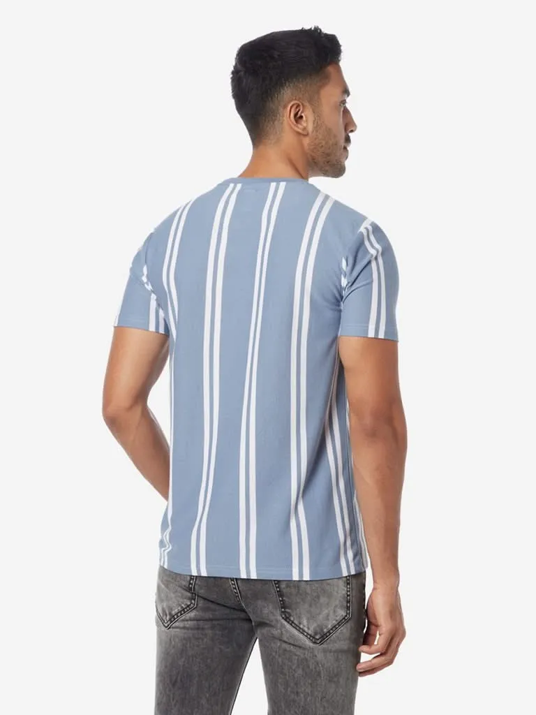 Nuon Blue Slim-Fit Striped T-Shirt