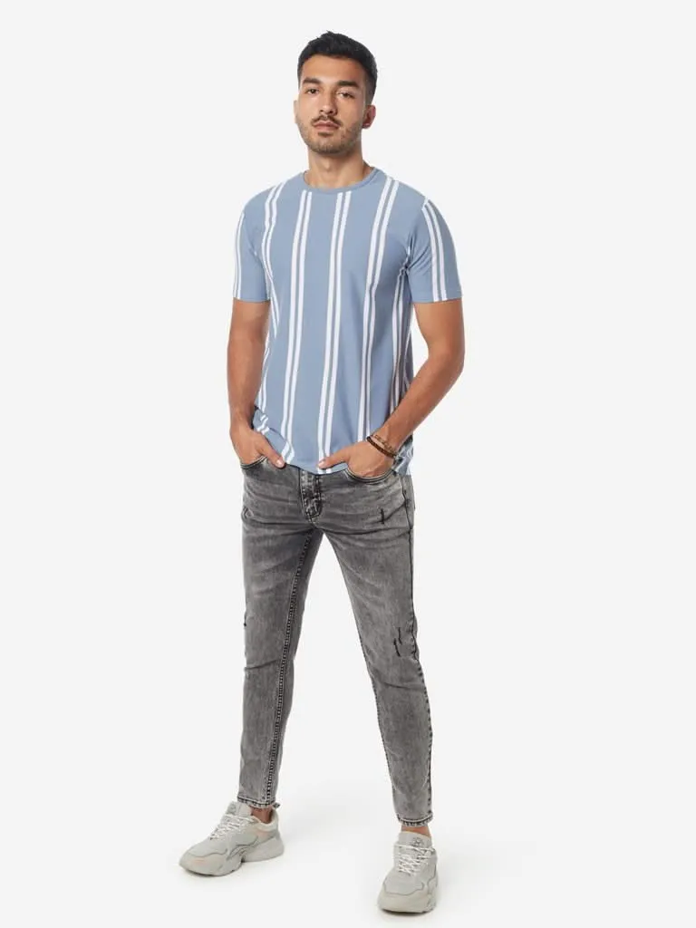 Nuon Blue Slim-Fit Striped T-Shirt