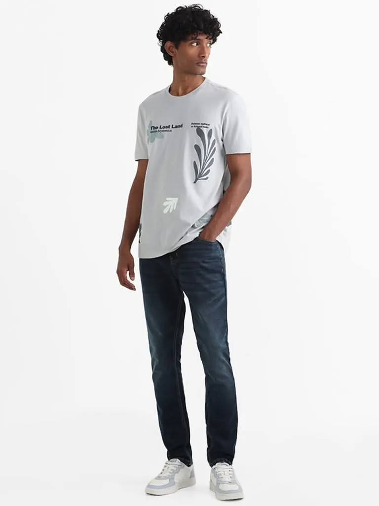 Nuon Grey Printed Cotton Slim-Fit T-Shirt