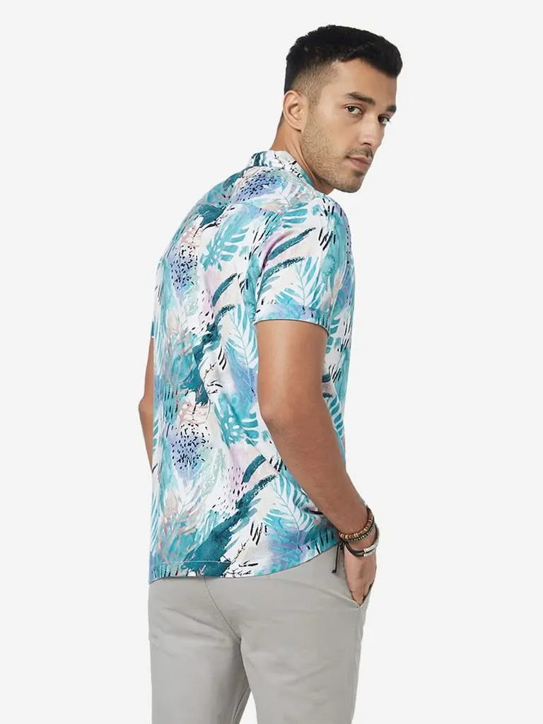 Nuon Light Blue Tropical Print Relaxed-Fit Shirt