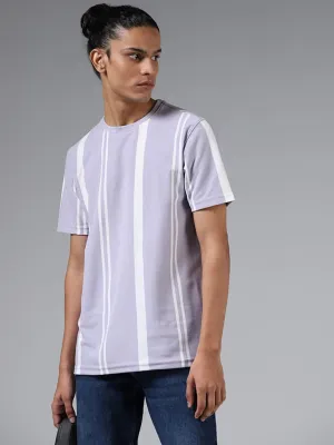 Nuon Lilac Striped Cotton Slim-Fit T-Shirt