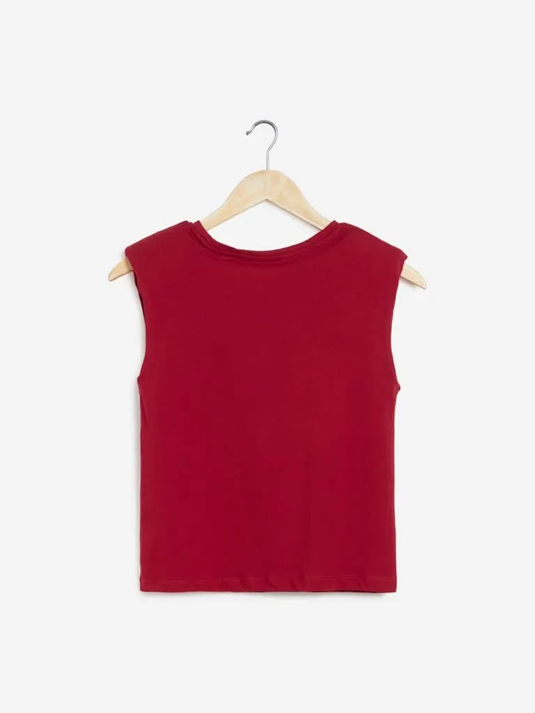 Nuon Red Crewneck Cropped T-Shirt