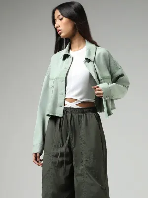 Nuon Sage Green Denim Crop Jacket