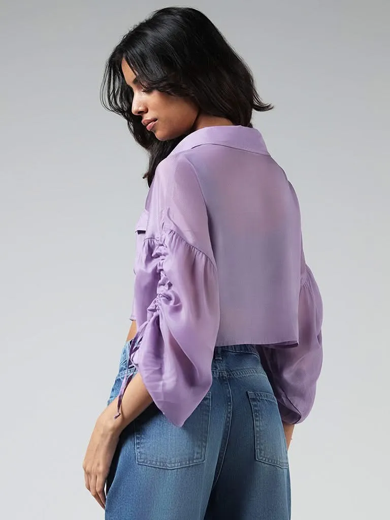 Nuon Solid Purple Crop Shirt