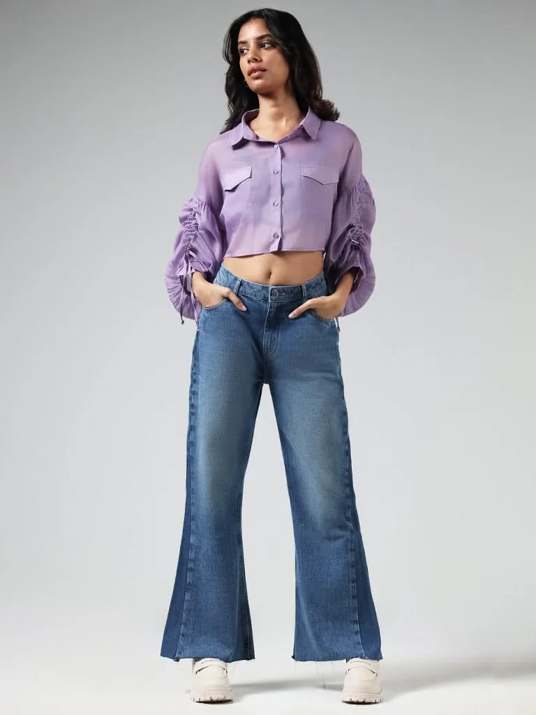 Nuon Solid Purple Crop Shirt