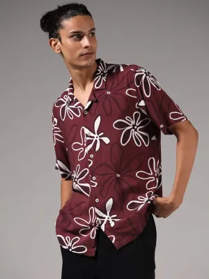 Nuon Wine Floral Printed Resort-Fit Shirt