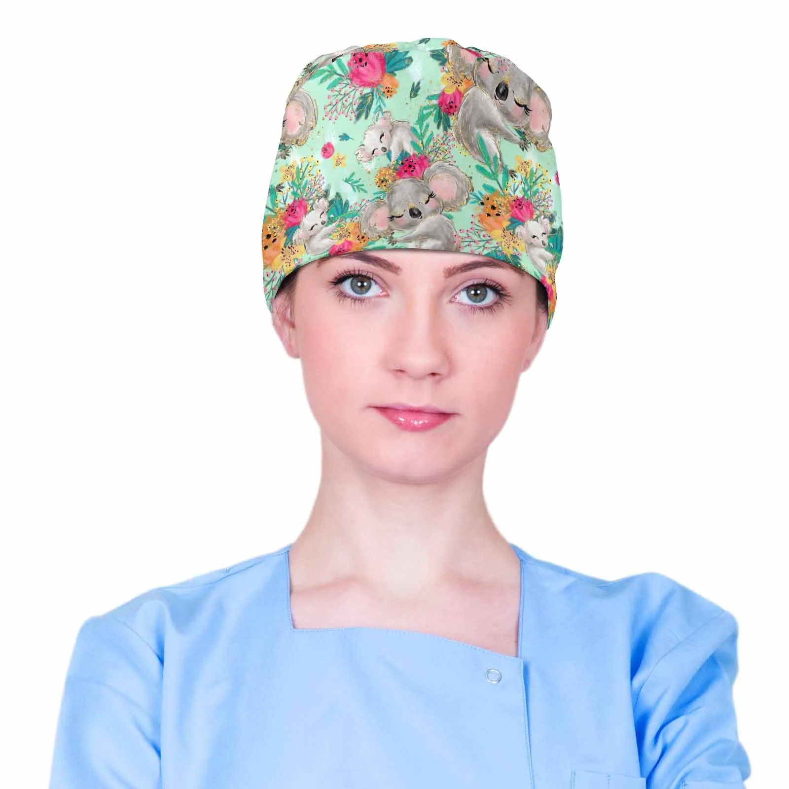 Nurse Scrub Cap Australian Koalas Floral  Scrub Cap