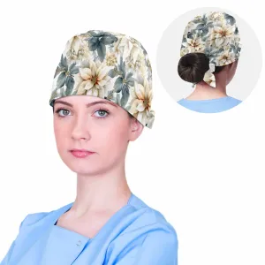 Nurse Scrub Cap Cream Poinsettia  Scrub Cap