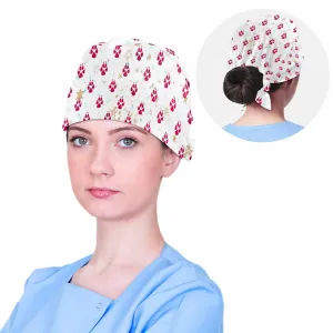 Nurse Scrub Cap Doggie Paw Prints White  Scrub Cap