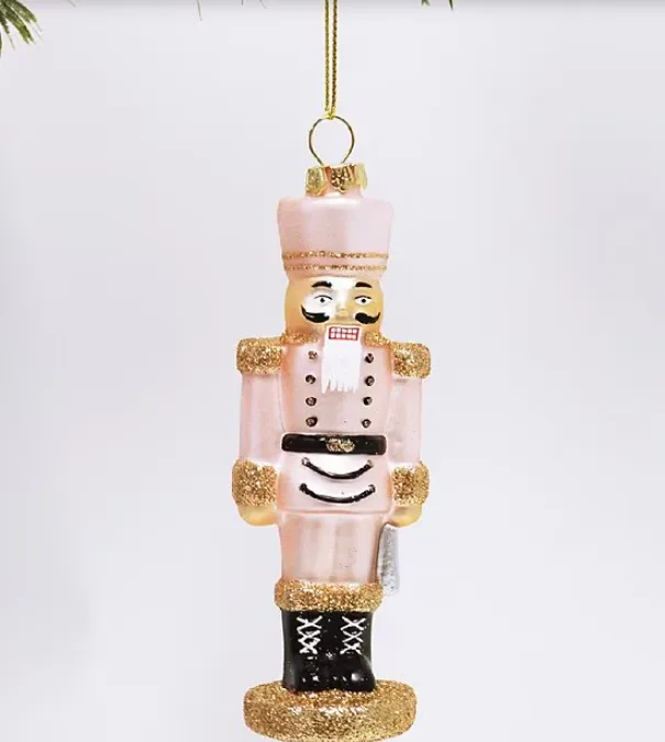 Nutcracker Glass Ornament, Pink