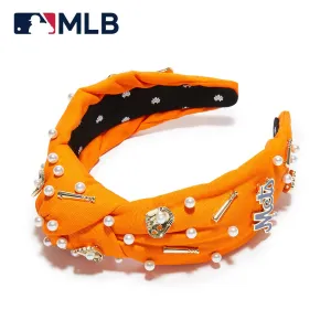 NY METS LELE SADOUGHI / MLB ORANGE EMBELLISHED KNOTTED HEADBAND