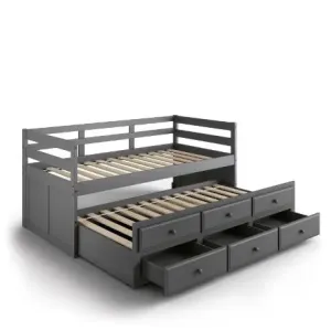 Nylah Twin Captain Bed w/Trundle and Storage, Gray Finish