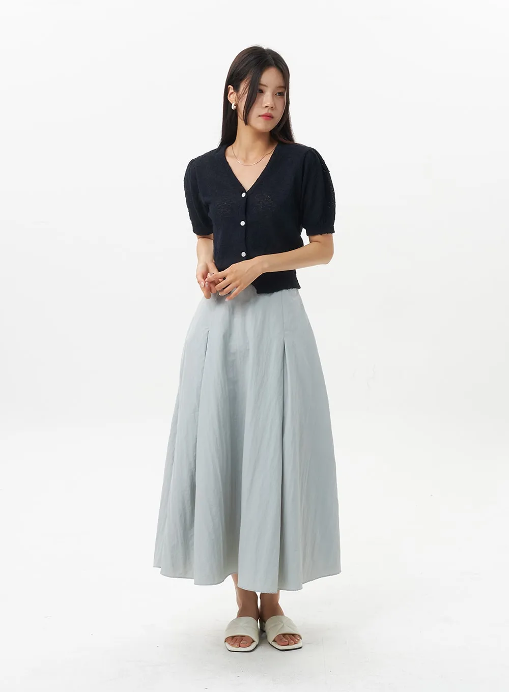 Nylon Pleated Maxi Skirt OU326