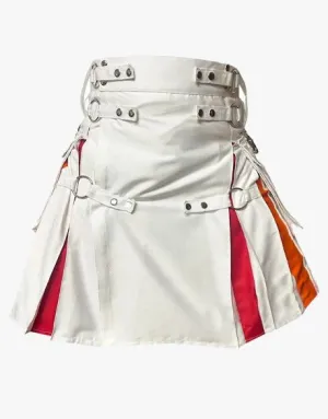 NYLON strapped hybrid utility kilt with white rainbow colors