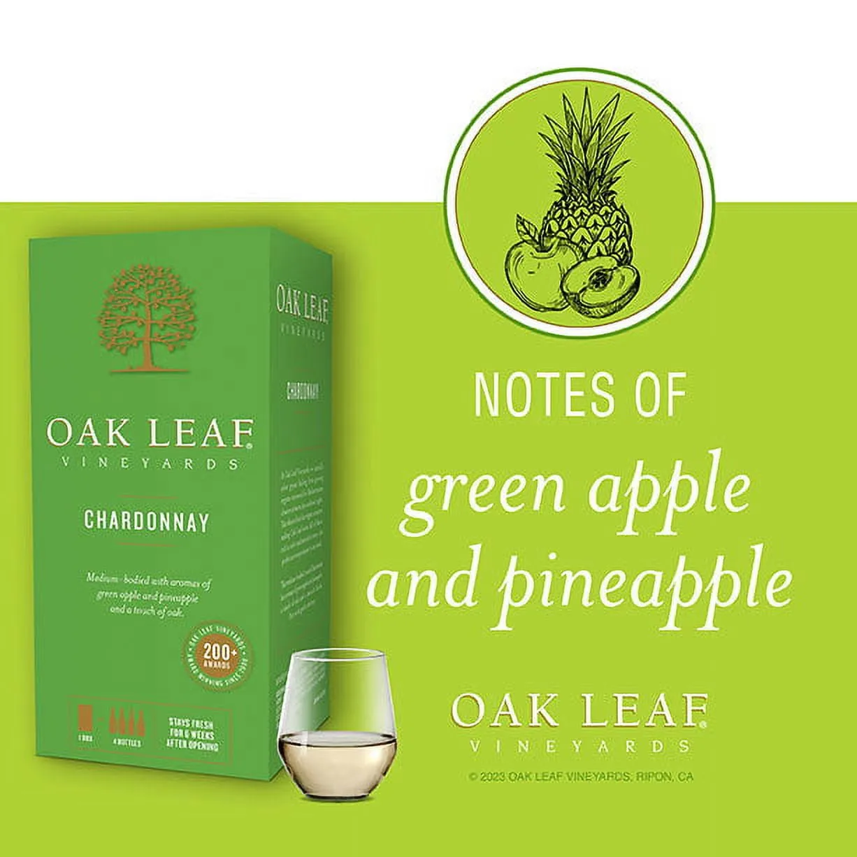 Oak Leaf Vineyards Chardonnay White Wine, 3 L Bag In Box, ABV 13.00%