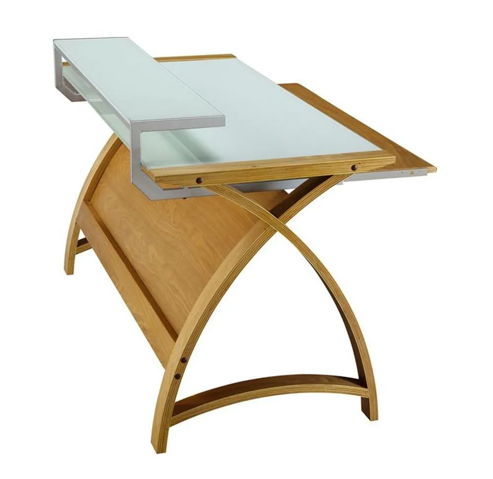 Oak Office Desk With White Glass Top PC201-1300-OW