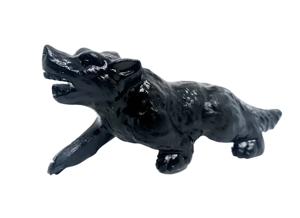 Obsidian Crystal Wolf Carving