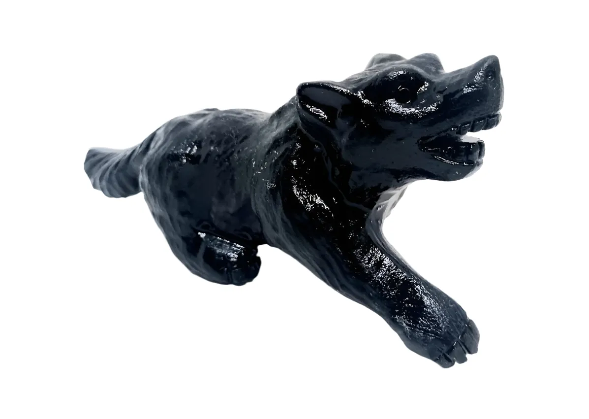 Obsidian Crystal Wolf Carving