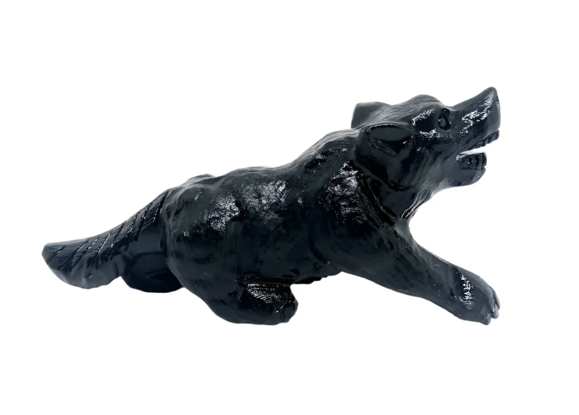 Obsidian Crystal Wolf Carving