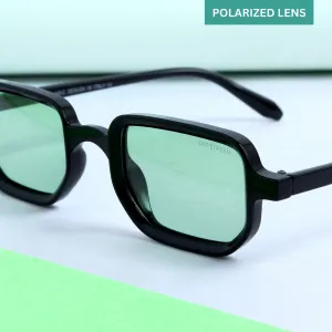 Ocean Black Green Polarized Rectangle Sunglasses