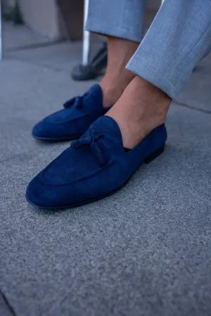 Ocean Blue Suede Tassel Loafers