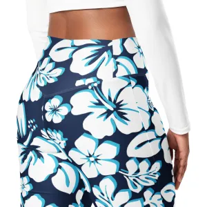 Ocean Blues Hawaiian Flowers Flare Leggings