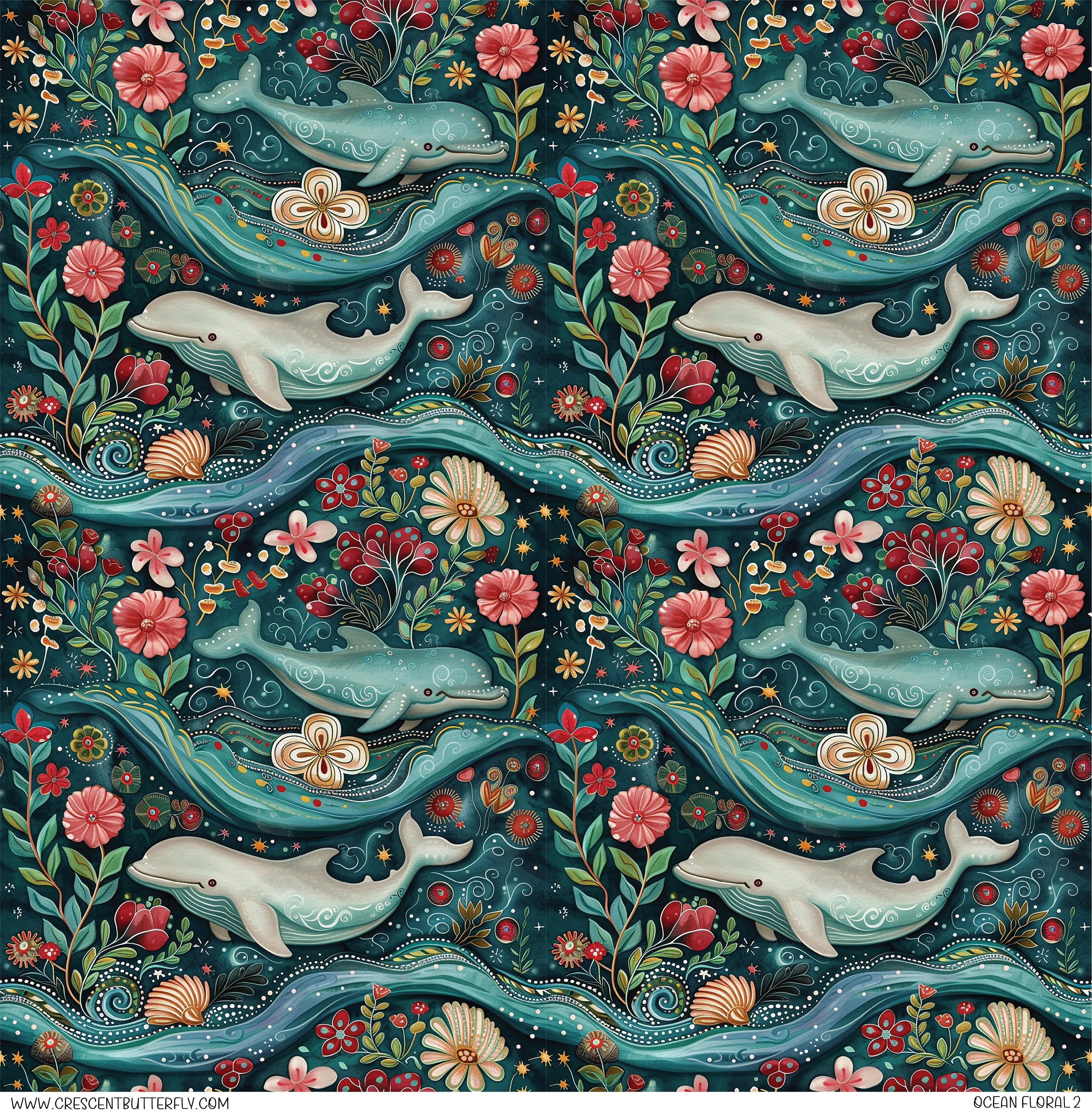 Ocean Floral 2 Pattern Vinyl Sheet/Wrap