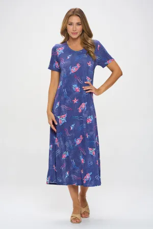 Oceanic Encounter Long Dress Short Sleeve -7002BN-SRD1-D007