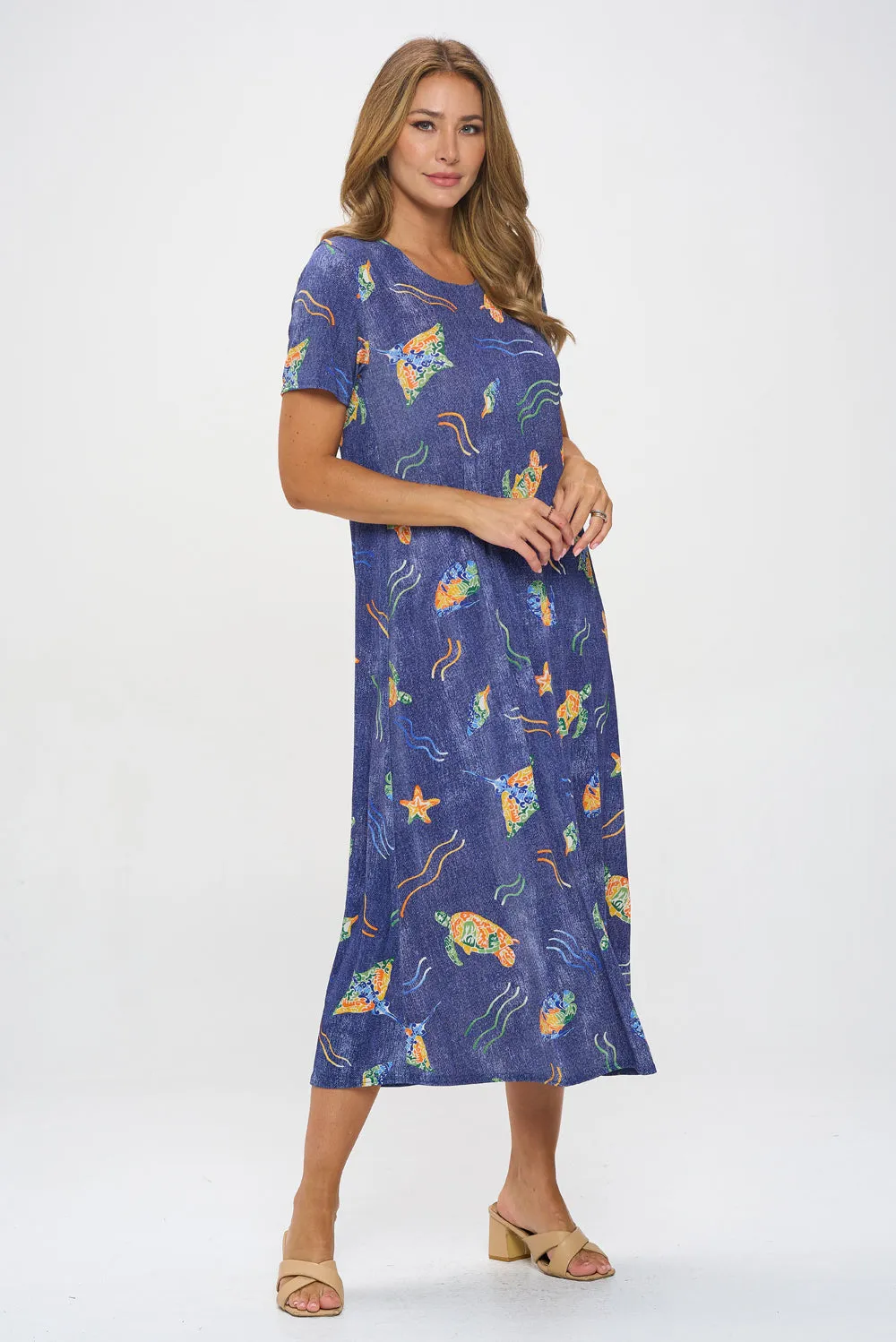 Oceanic Encounter Long Dress Short Sleeve -7002BN-SRD1-D007