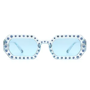 Octagon Frame Rhinestone Sunglasses in Blue