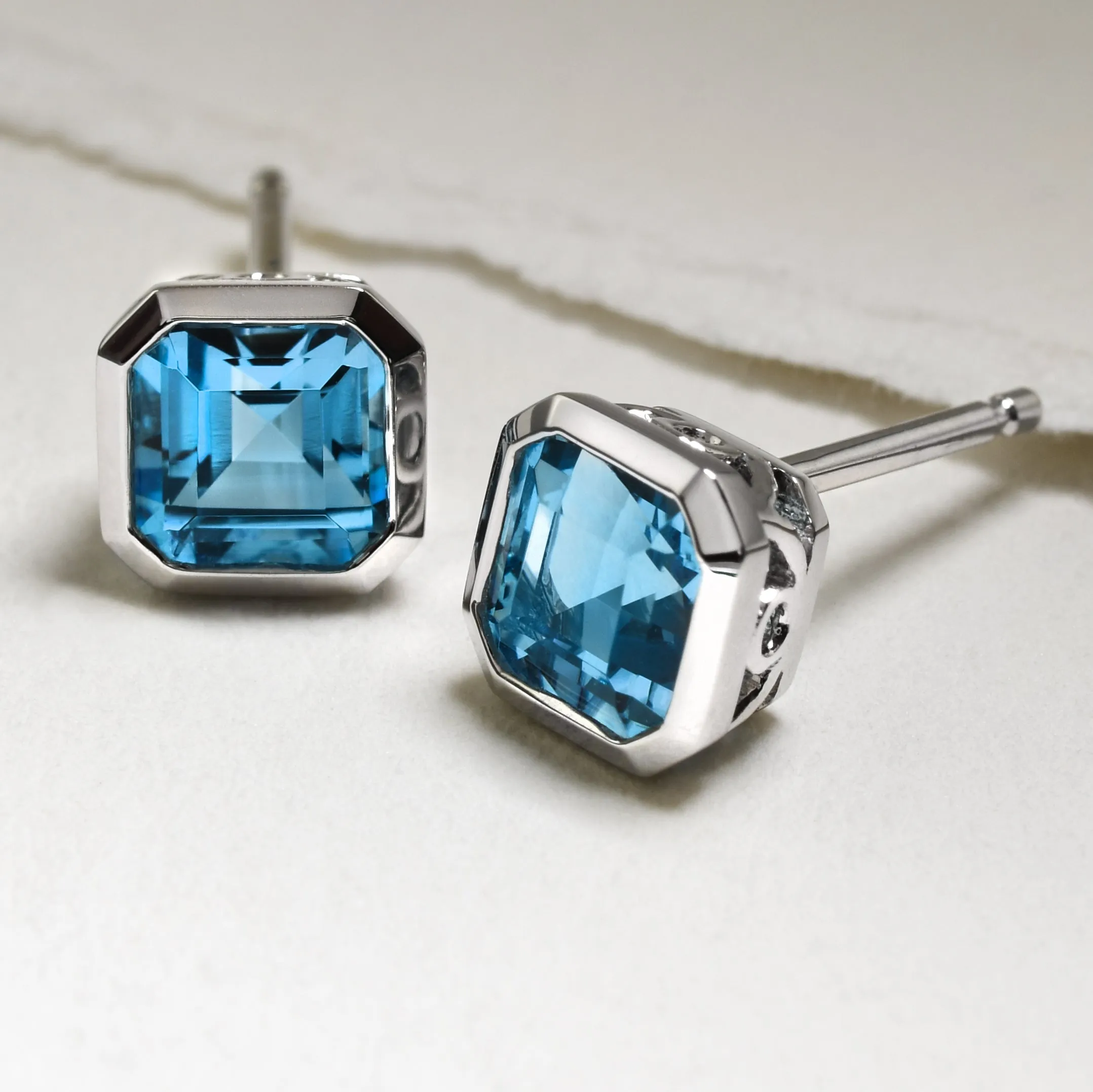 Octagonal Blue Topaz Studs