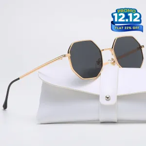 Octagonal Metal Frame Sunglasses - Golden Black