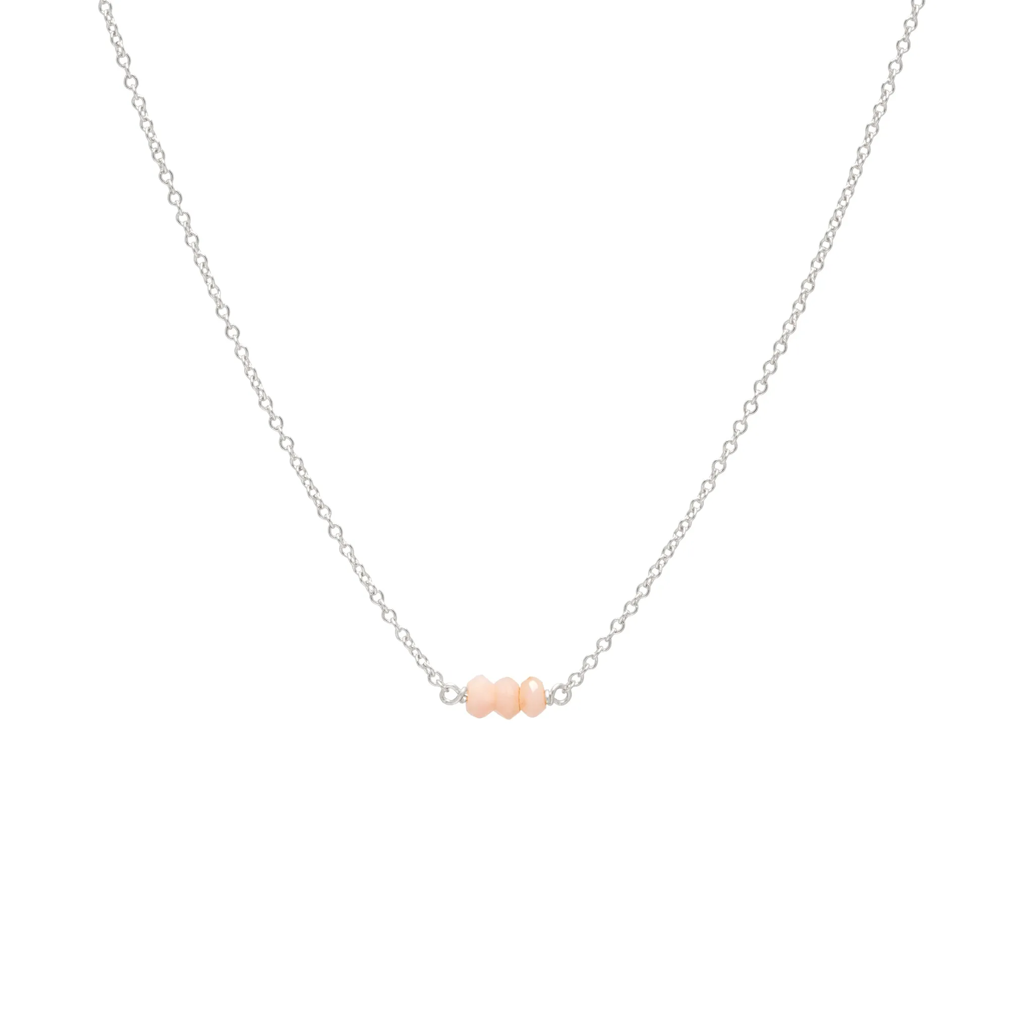 October Birthstone Three Gem Necklace with Faceted Pink Opals