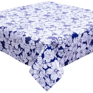 Odd Sized Chelsea Flowers Navy Oilcloth Tablecloths