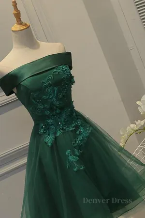 Off Shoulder Green Lace Floral Prom Dress Short Green Lace Homecoming Dress Green Formal Evening Dress